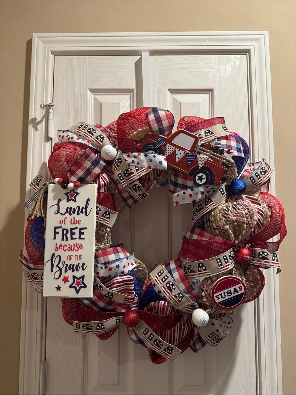 Patriotic Red, White & Blue Holiday Wreath - USA Home Holiday Decor